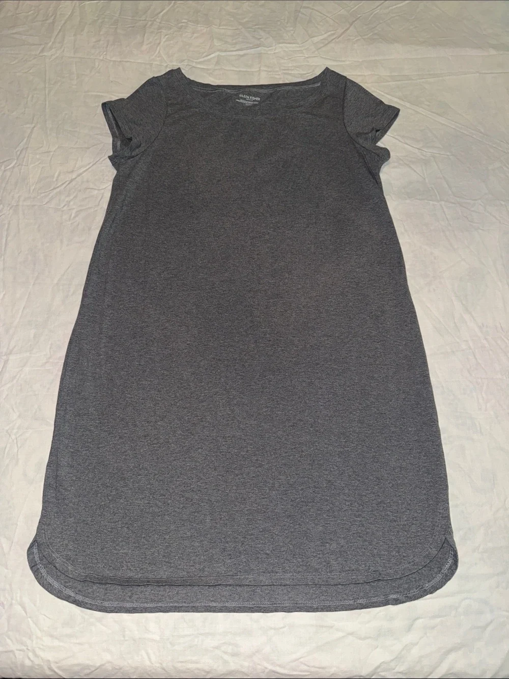 Eileen Fisher Heathered Gray Capped Sleeve Organic Cotton T-Shirt Dress PM